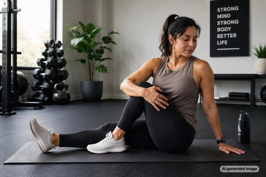 Man doing a gentle floor mobility exercise for sciatica discomfort