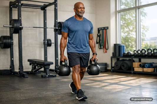 Man over 50 strength training with weights