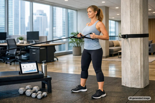 Personal trainer leading an office wellness session