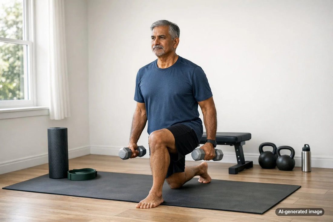 Clean home workout space with exercise equipment ready for training