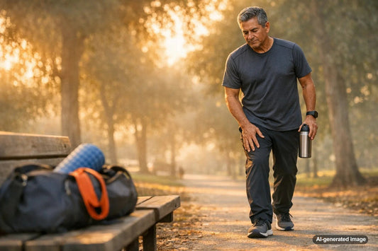 Adult stretching and recovering after a strength workout