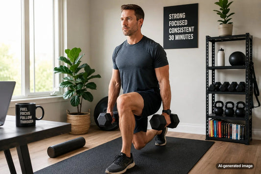 Busy executive completing a focused 30 minute workout
