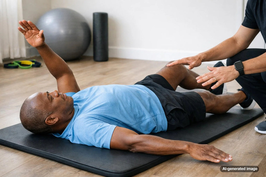 Adult performing a controlled core exercise for midsection strength