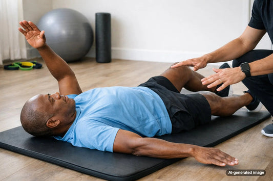 Adult performing a controlled core exercise for midsection strength