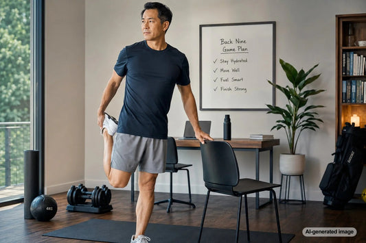 Golfer maintaining steady energy and focus late in an 18-hole round