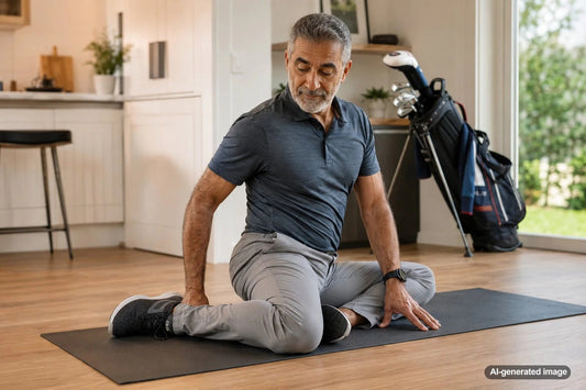 Golfer training hip mobility for a more durable golf swing