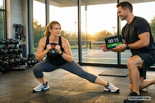 Personal trainer coaching a HIIT workout session