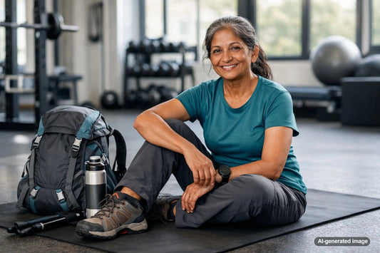 Hiker resting after a long trek with focus on hip mobility recovery