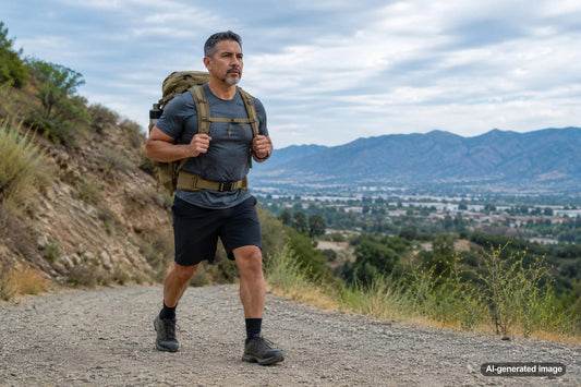 Hiker carrying a backpack while building endurance on a long trail