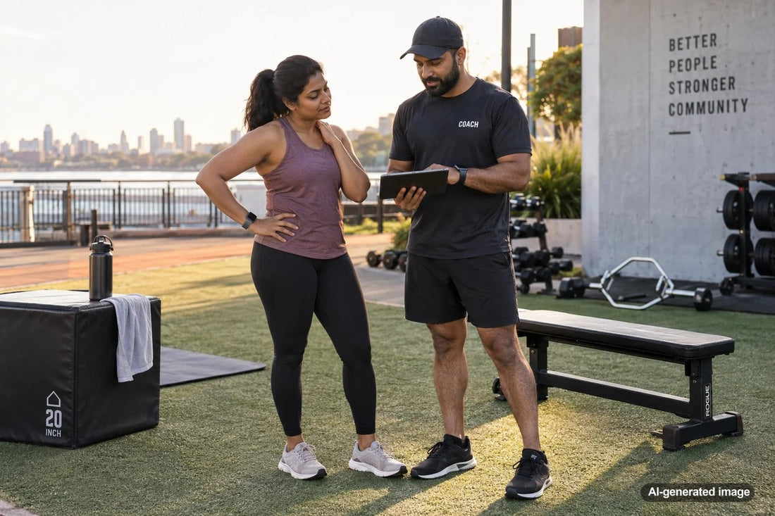 Adult working with a fitness coach after progress has stalled
