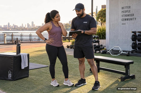 Adult working with a fitness coach after progress has stalled
