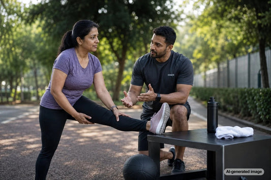 Adult following a personalized strength training plan with expert coaching