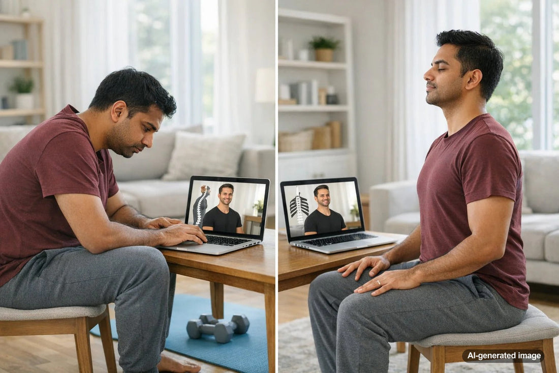Adult improving posture and breathing during a fitness session