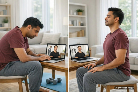 Adult improving posture and breathing during a fitness session