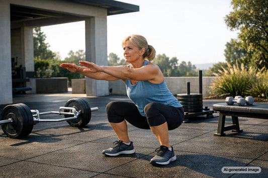 Adult performing strength training exercise with weights