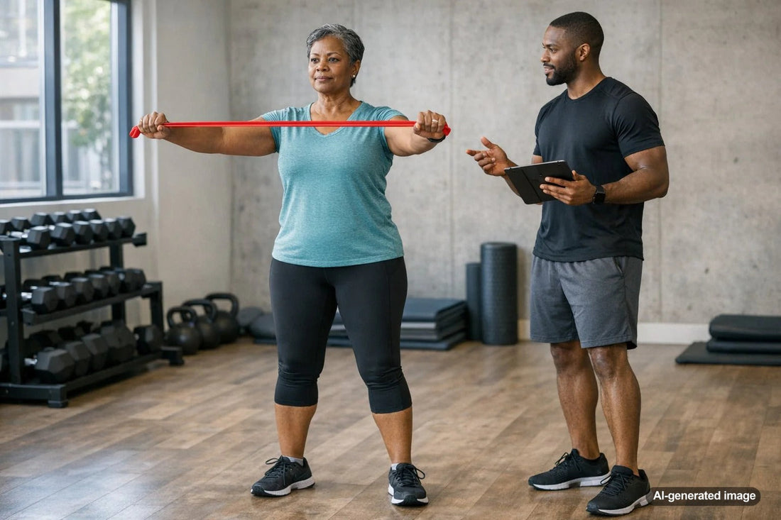 Woman training with weights during perimenopause and menopause fitness article