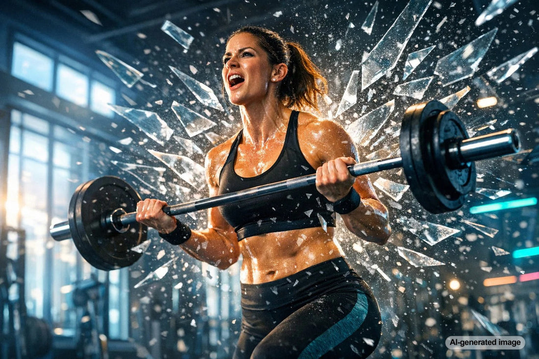 Woman lifting a barbell in a gym to break through a fitness plateau