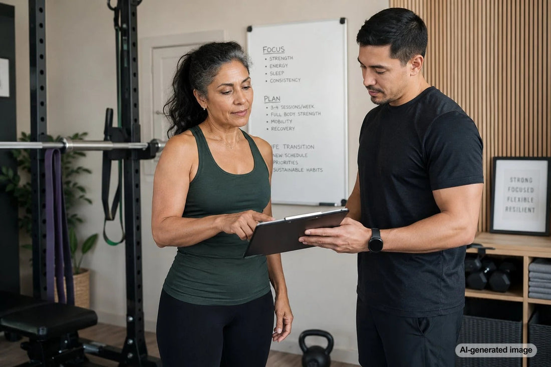 Adult adjusting a strength training routine during a major life transition