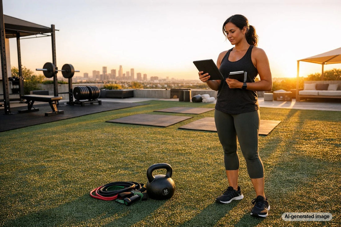 Adult training with weights during a sustainable workout routine