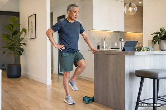Adult practicing ankle-strengthening exercises for better balance