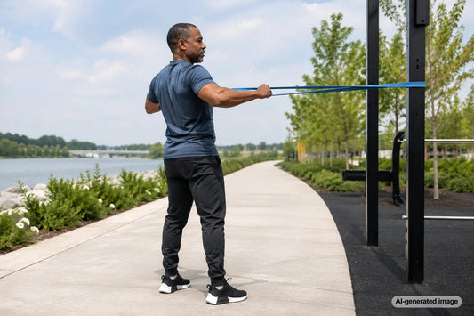 Adult training upper body with controlled shoulder blade movement