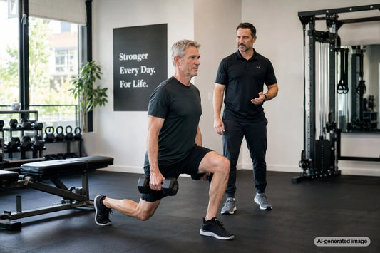 Adult rebuilding confidence during a gym workout