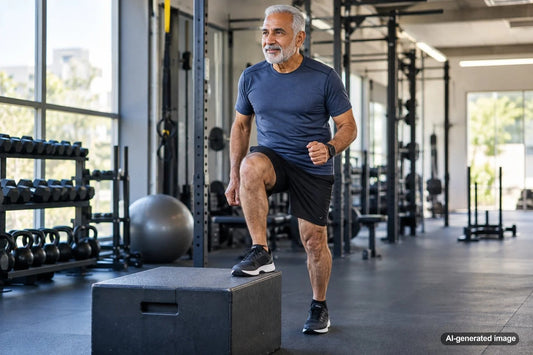 Adult over 60 building leg strength for easier stair climbing