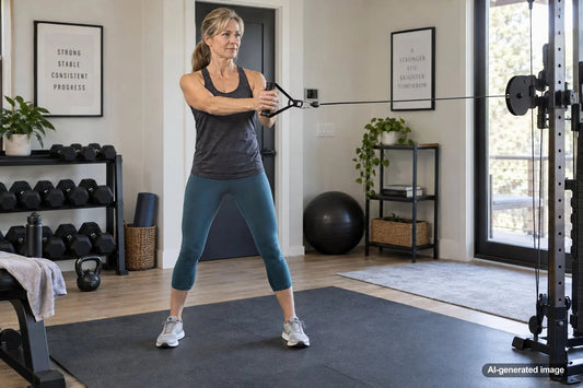 Adult practicing controlled strength training before increasing resistance