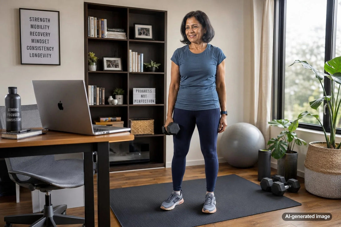 Adult over 50 performing controlled strength training
