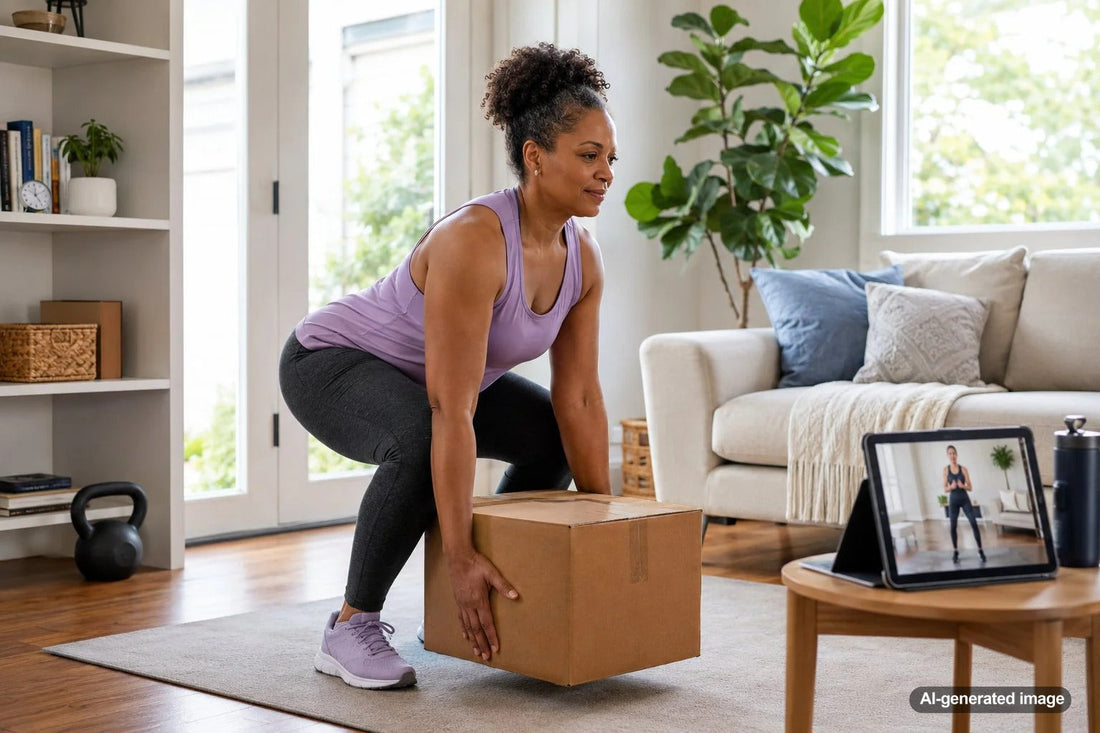 Adult practicing strength for lifting and carrying everyday loads