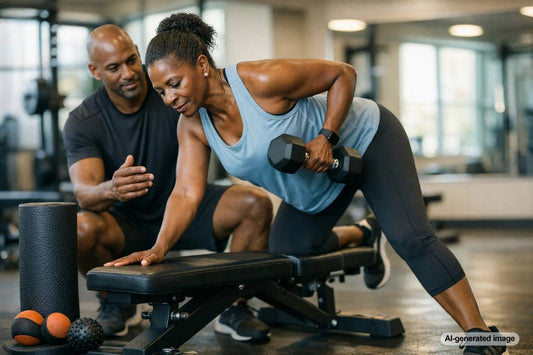 Person performing controlled strength training with proper form