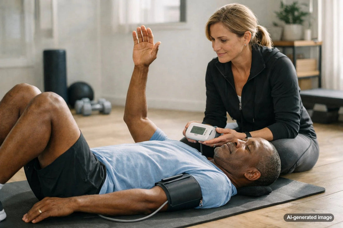 Adult exercising safely with high blood pressure