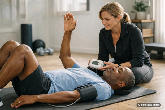 Adult exercising safely with high blood pressure