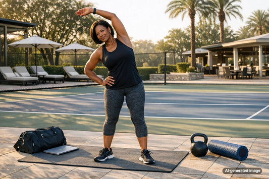 Person preparing to exercise around a busy work schedule