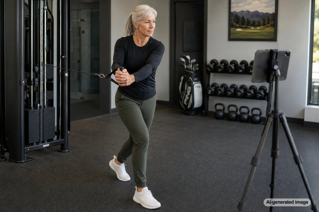 Golfer building lower-body stability and rotational strength for a more controlled swing