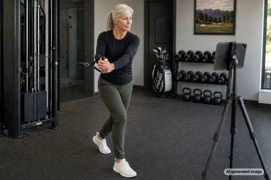 Golfer building lower-body stability and rotational strength for a more controlled swing
