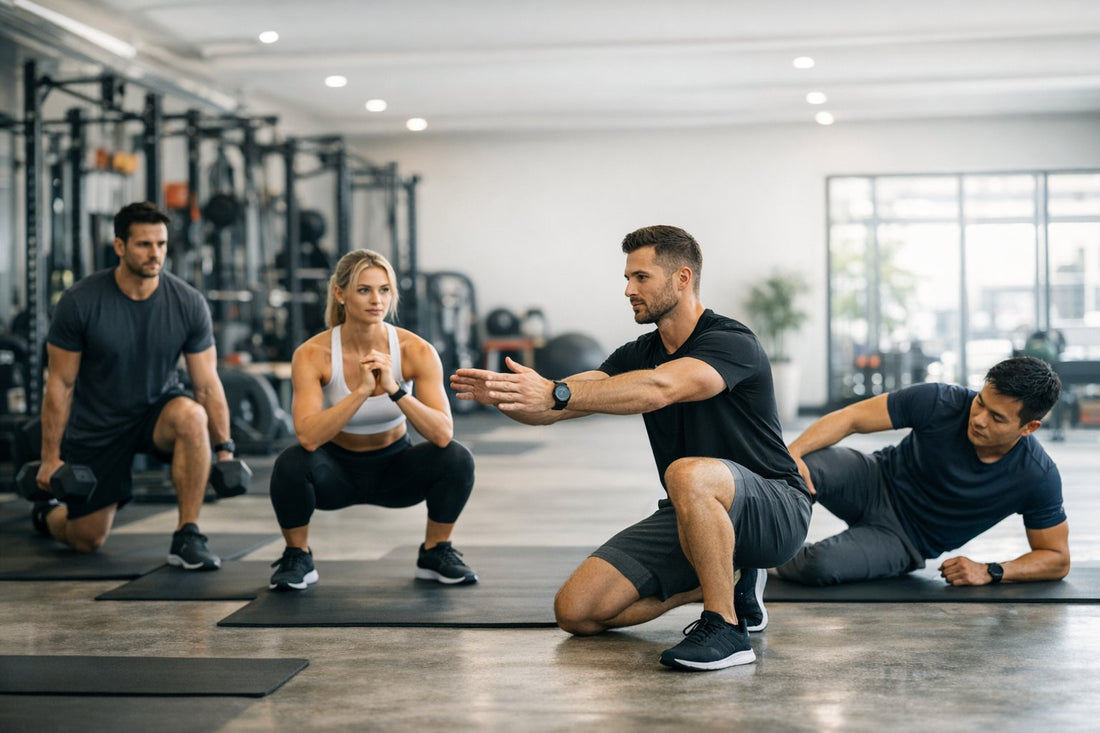 Adult performing a focused strength training workout designed for efficient progress, mobility, and long-term fitness