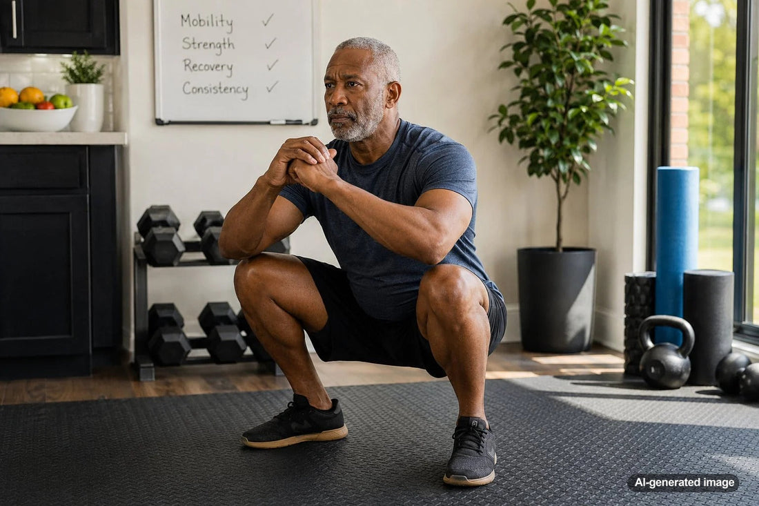 Person practicing hip mobility for better squat movement
