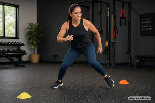 Adult practicing quick direction changes with controlled knee position