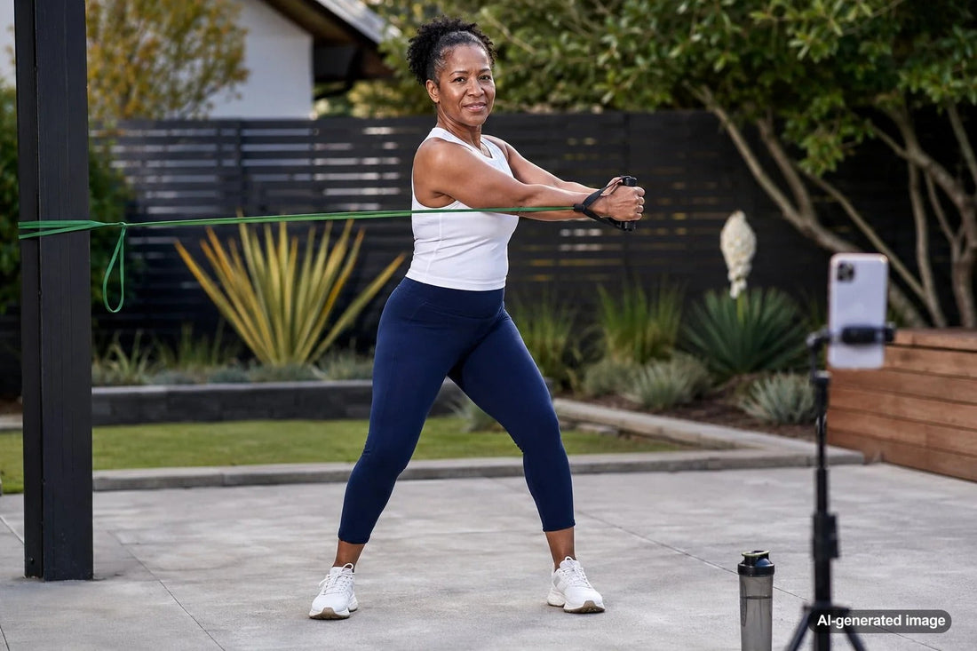 Tennis player training rotational power with controlled strength exercises