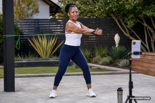 Tennis player training rotational power with controlled strength exercises