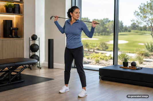 Golfer practicing thoracic rotation for a smoother golf swing
