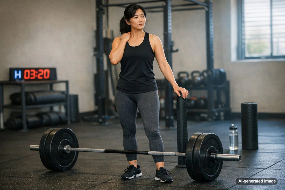 Person training with focused effort while assessing workout discomfort