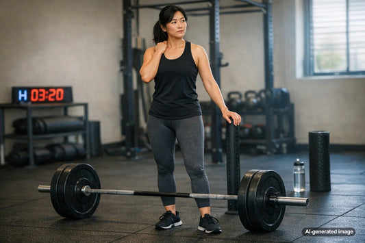 Person training with focused effort while assessing workout discomfort