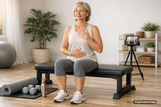 Adult exerciser pausing during a workout to assess how their body feels