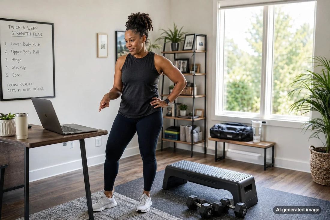 Adult completing a focused strength workout in a modern gym