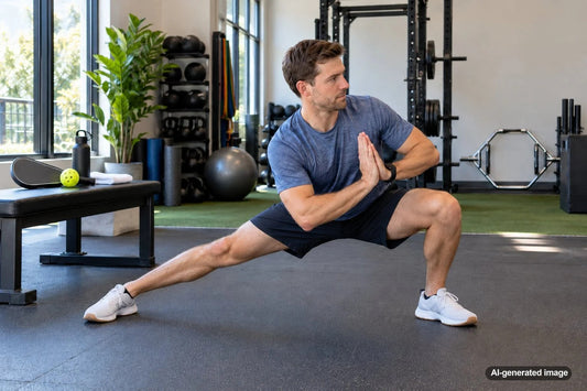 Adult over 50 preparing for pickleball with strength and mobility exercises