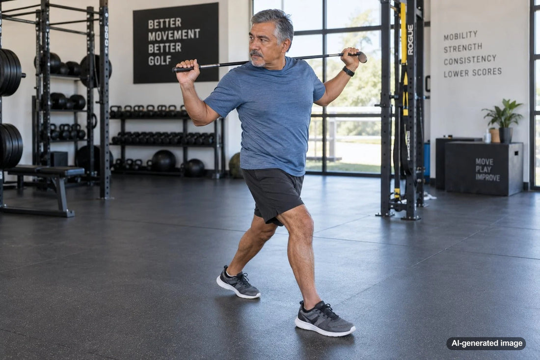 Golfer practicing controlled mobility for a smoother golf swing