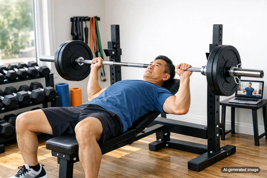 Person preparing to bench press with proper setup