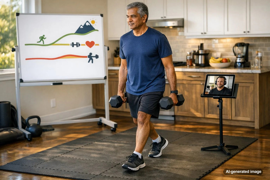 Adult planning long-term fitness goals in a gym setting